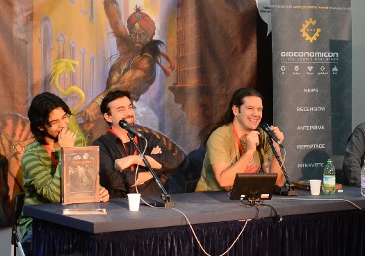 Marco Maggi e Francesco Nepitello durante una presentazione a Lucca